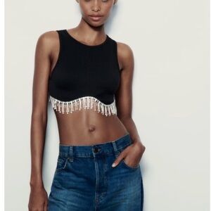 Zara Black Limitless Contour Collection Rhinestone Crop Top